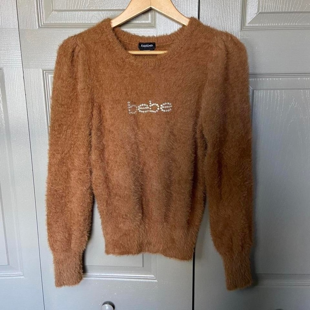 bebe sweatshirt sweater pullover size M rhinestone y2k fur